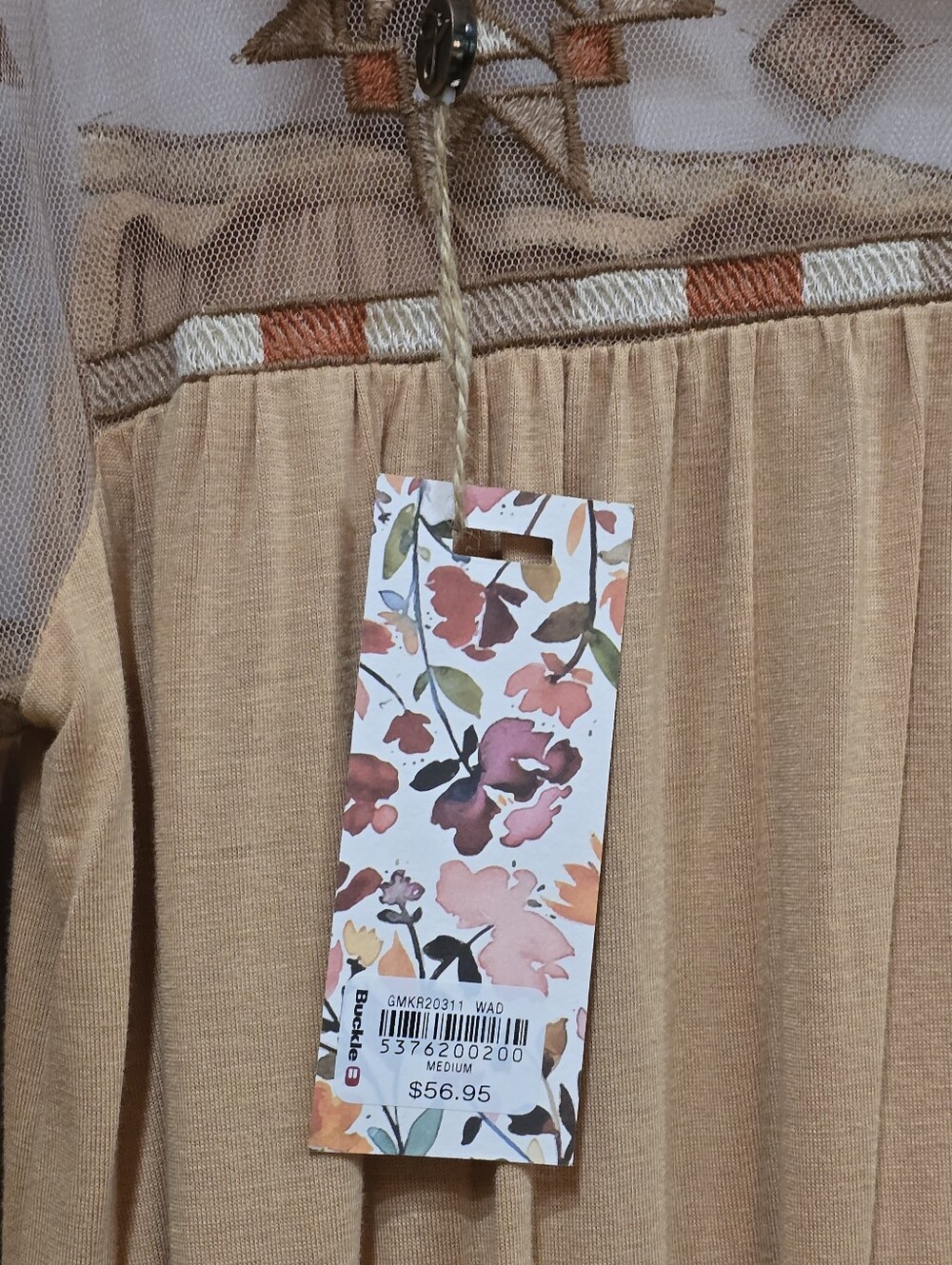 Gimmicks by BKE Beige Bodysuit w/Sheer Mesh Detailing Embroidered Accents M NWT - Picture 11 of 12